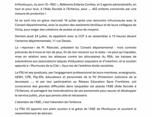 Soutien à la grève de l’Aide Sociale à l’Enfance.