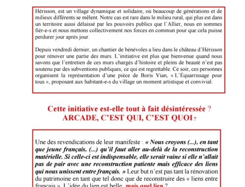 Nouvelles de l’infiltration des réseaux Stérin dans l’Allier.
