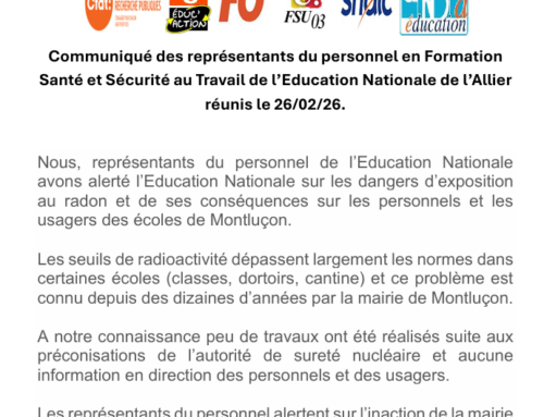 Radon, écoles de Montluçon : communiqué des représentants du personnel.