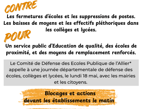 18 mai Journée départementale de défense de l&rsquo;école publique.